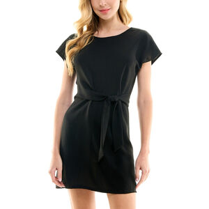 City Studios Juniors' Small Black Tie-Waist Round Neck Short Sleeve Dress NWT